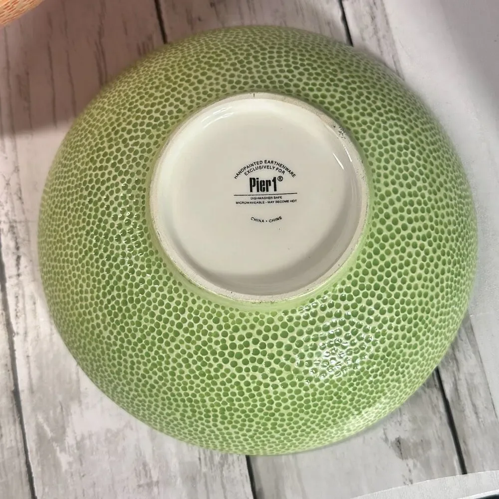 Pier 1 Imports Citrus Earthenware Serving Bowl‎ & 2 Bowls Set Lemon Lime